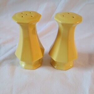vintage yellow salt pepper shakers glass